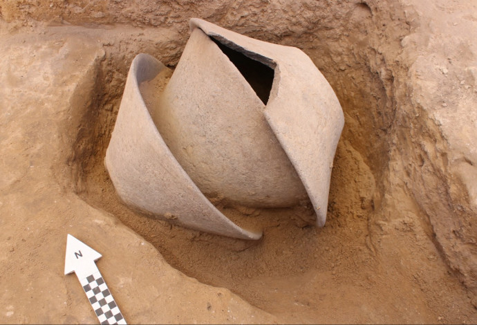 כלי השנהב השבור הוטמן בתוך קערות בזלת גדולות (צילום:  דוידה דגן, רשות העתיקות)