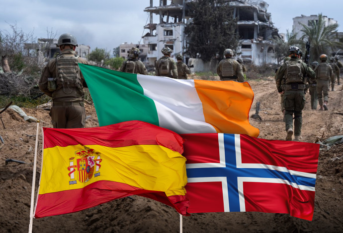 כוחות צה"ל ברצועת עזה, דגלי ספרד, נורווגיה, אירלנד (צילום:  דובר צה"ל,AdobeStock)