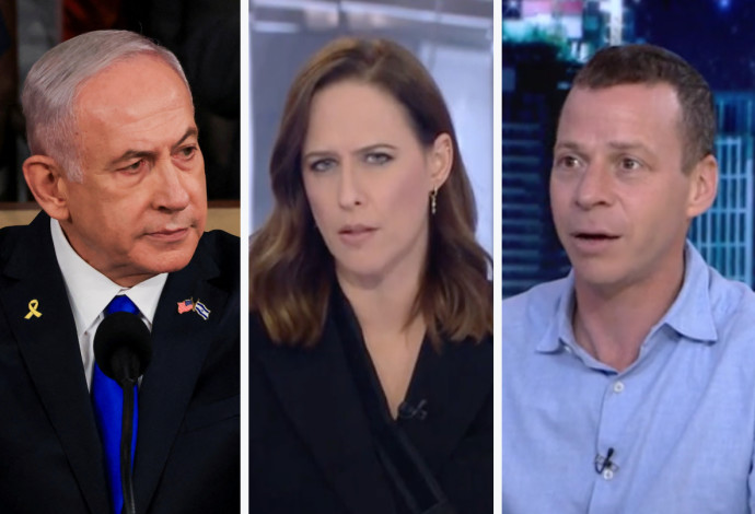 בנימין נתניהו, יונית לוי, עמית סגל (צילום:  רויטרס,צילום מסך קשת 12)