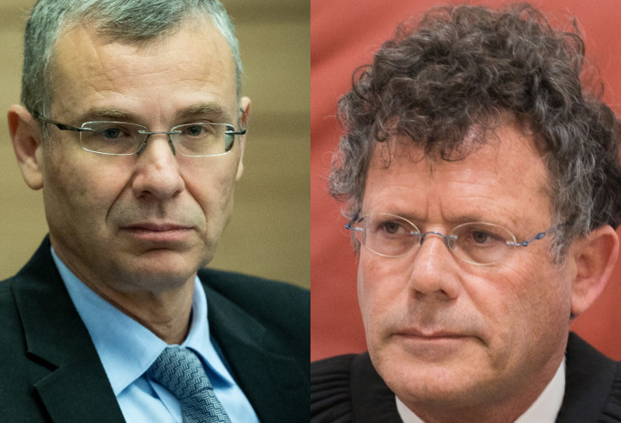 השופט יצחק עמית ושר המשפטים יריב לוין (צילום:  יונתן זינדל, פלאש 90)