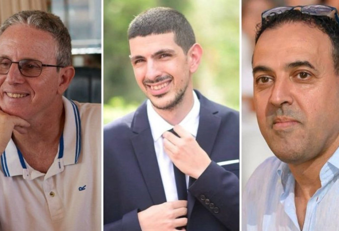 אלי שרעבי, אור לוי, אוהד בן עמי (צילום:  מטה משפחות החטופים)