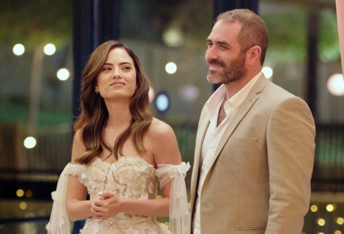 חן גולן וברק מור מ"חתונה ממבט ראשון" (צילום:  צילום מסך קשת 12)