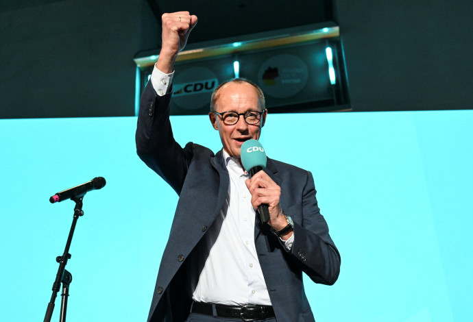 פרידריך מרץ, מנהיג מפלגת CDU הגרמנית, רגעים לאחר שניצח בבחירות (צילום:  רויטרס)