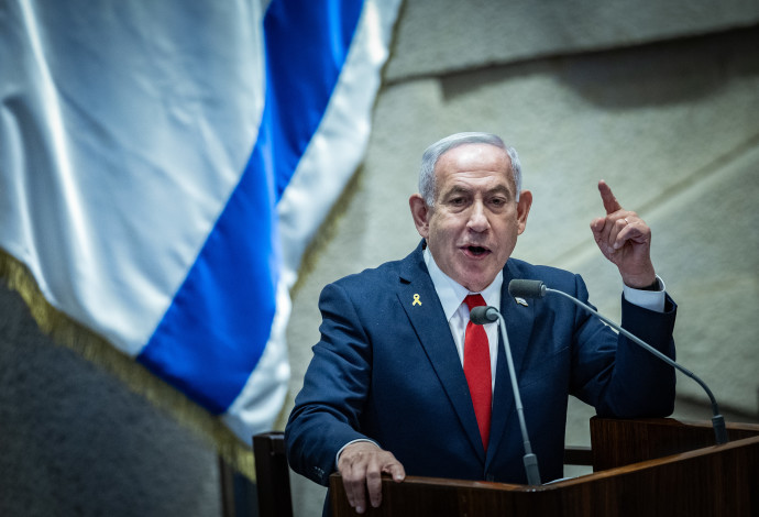 בנימין נתניהו במליאת הכנסת (צילום:  חיים גולדברג, פלאש 90)
