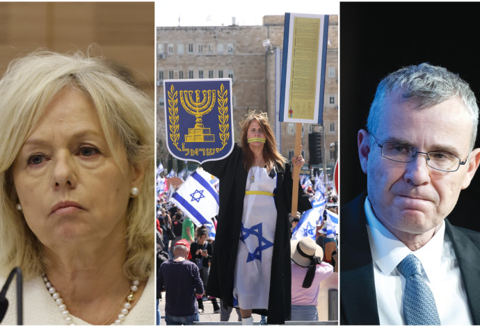 יריב לוין, גלי בהרב מיארה, מחאה נגד הממשלה (צילום:  מארק ישראל סלם,חיים גולדברג, פלאש 90)