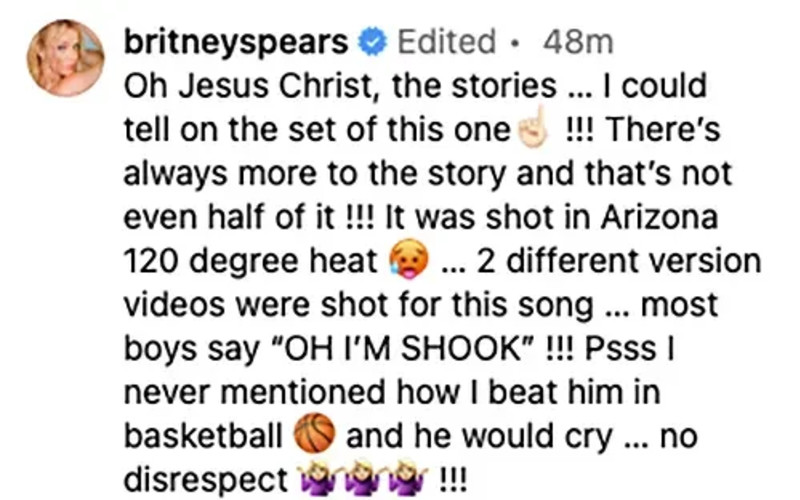 בריטני ספירס (צילום: צילום מסך מתוך האינסטגרם)