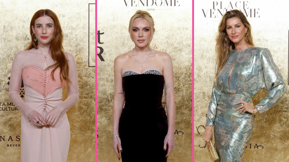 מימין לשמאל: ג'יזל בינדשן, לינדזי לוהן, אמה רוברטס (צילום:  Taylor Hill/Getty Images)