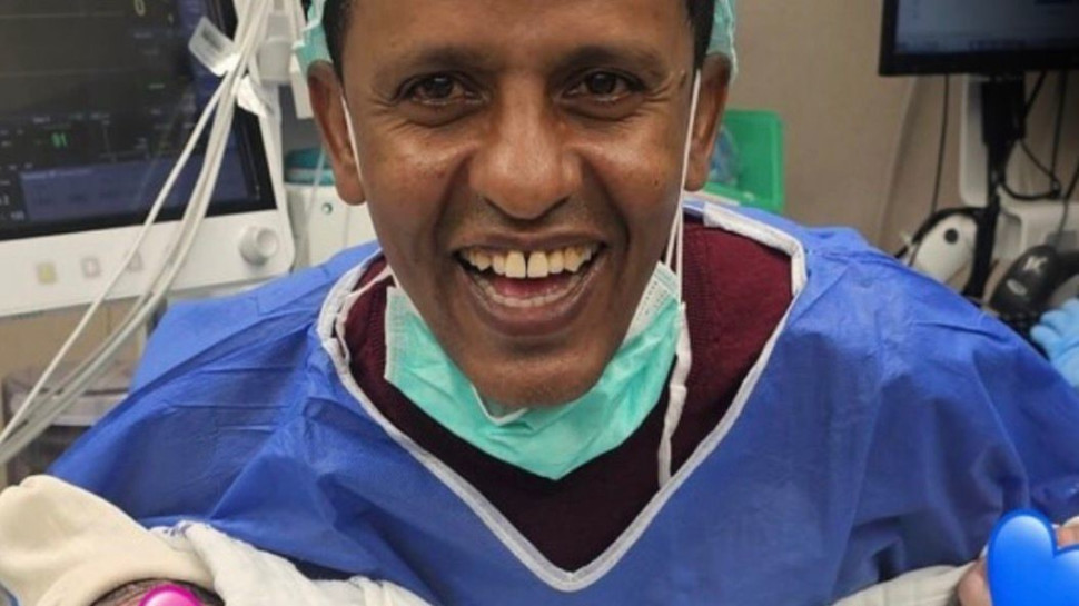 ברהנו טגניה וזוגתו בחדר הלידה (צילום: פרטי)