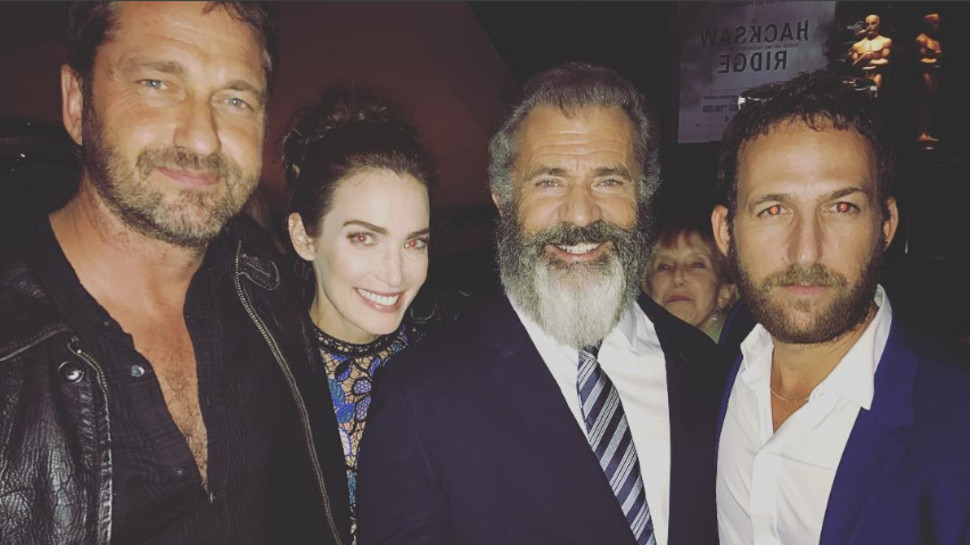 אורי פפר, מל גיבסון, יעל גולדמן, ג'רארד באטלר (צילום: Getty images)