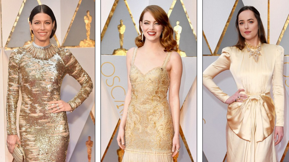 דקוטה ג'ונסון, אמה סטון וג'סיקה ביל (צילום: רויטרס)