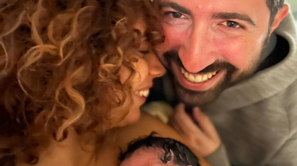 מעיין פרתי, בן זוגה מיכאל והתינוק (צילום: ללא קרדיט)