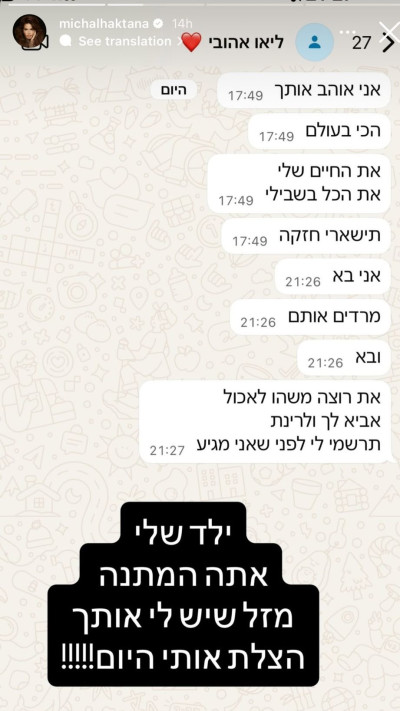 הסטורי של מיכל הקטנה (צילום: צילום מסך אינסטגרם)