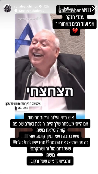 הסטורי של רונה לי שמעון (צילום: אינסטגרם)