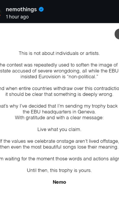 הפוסט של זוכי האירוויזיון נימו, מחזירים את הפרס
