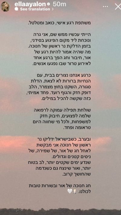 הסטורי של אלה איילון (צילום: אינסטגרם)