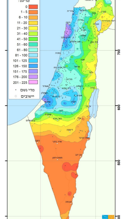 fמויות הגשם (מ''מ) ב-7 עד 12 בדצמבר 2025, סופת ביירון