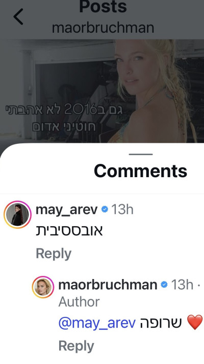 התגובה של מאי ערב (צילום: אינסטגרם)
