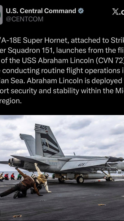 פיקוד המרכז האמריקאי הודיע על טיסת מטוס F-18  (צילום: צילום מסך)