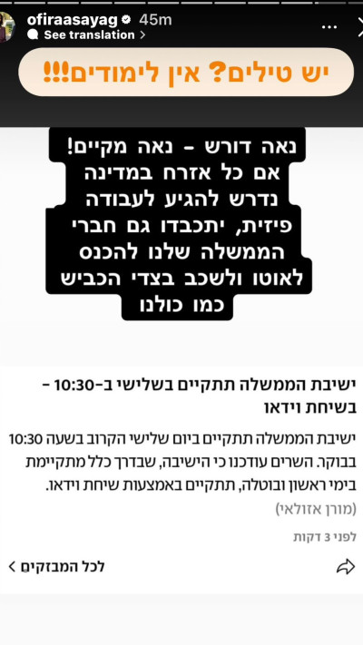 הסטורי של אופירה אסייג (צילום: אינסטגרם)