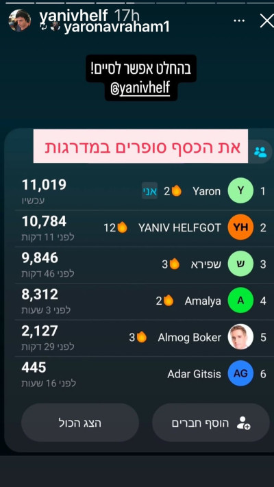 הסטורי של יניב הלפגוט (צילום: צילום מסך רשתות חברתיות)