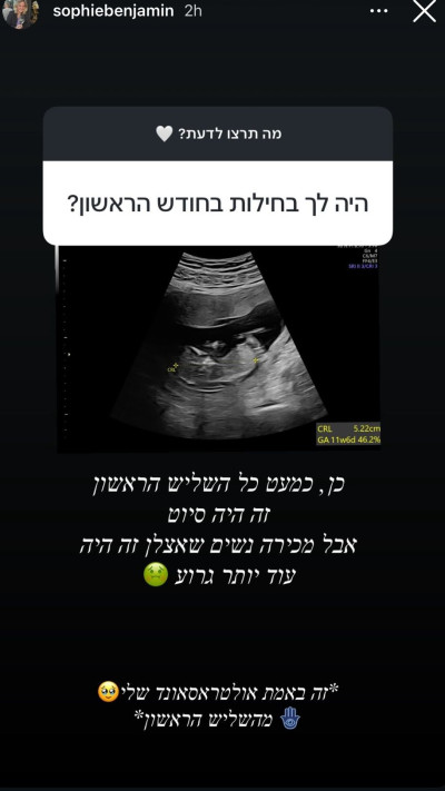 הסטורי של סופי דניאל בנג'מין (צילום: צילום מסך רשתות חברתיות)