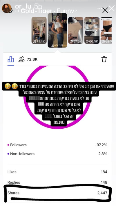 אור לוזון בסטורי על הפרעות אכילה (צילום: אינסטגרם)
