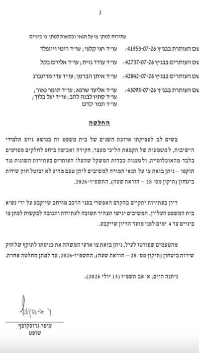 הצו שהוציא בג''צ לגבי גיוס תלמידי ישיבות