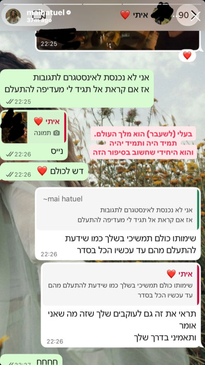 הסטורי של מאי חטואל (צילום: צילום מסך אינסטגרם)