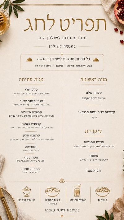 תפריט ערב ראש השנה בגדוד שקד