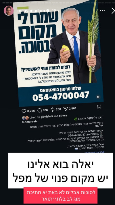 מעיין אדם נגד בנימין נתניהו (צילום: אינסטגרם)