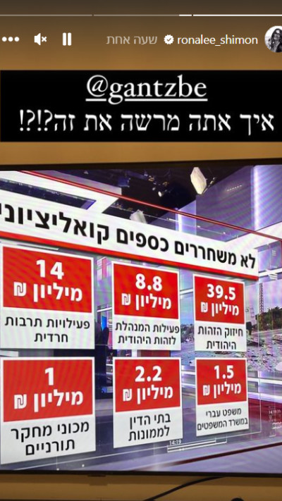 רונה לי תוקפת את בני גנץ (צילום: צילום מסך אינסטגרם)