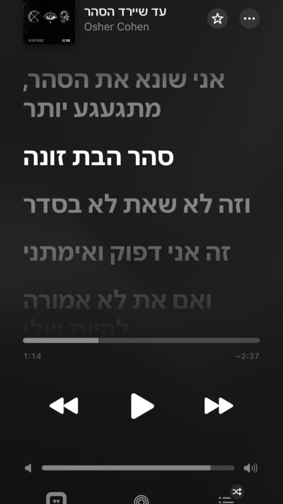 המילים לשיר ''עד שיירד הסהר'', כפי שהופיעו הבוקר באפל מיוזיק (צילום: צילום מסך)