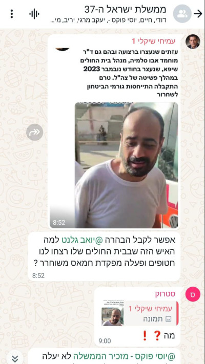 ההתכתבות בקבוצת הממשלה (צילום: צילום מסך)