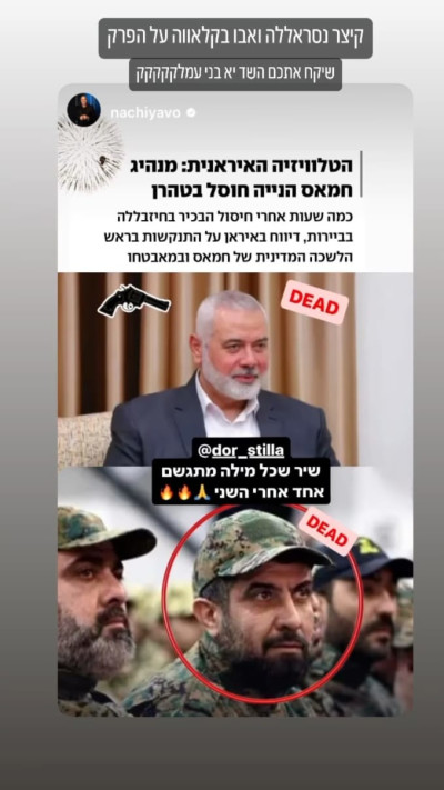 סטילה מגיב לחיסולו של הנייה (צילום: צילום מסך אינסטגרם)
