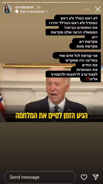 אורנה בנאי נגד הממשלה (צילום: צילום מסך מתוך האינסטגרם)