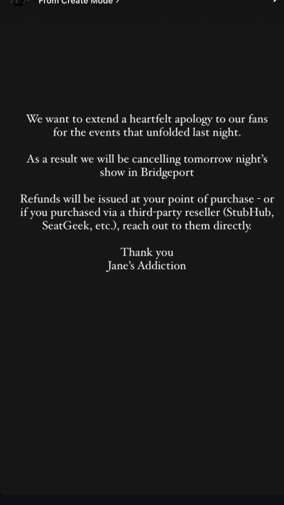 הודעת ההתנצלות של להקת ''ג'יינז אדיקשן''