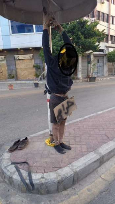 גנב שנתלה בביירות (צילום: רשתות ערביות)