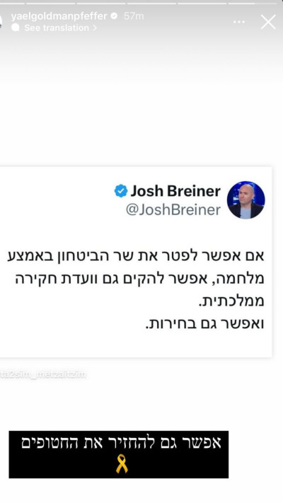 הסטורי של יעל גולדמן-פפר (צילום: מתוך אינסטגרם)