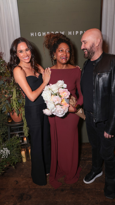 מייגן מרקל, קאדי לי וסרג' נורמנט (צילום: Tiffany Rose/Getty Images for Highbrow Hippie Haircare & Wellness)