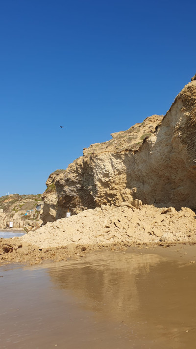 קריסת מצוק בחוף סידני עלי בהרצליה (צילום: עיריית הרצליה)