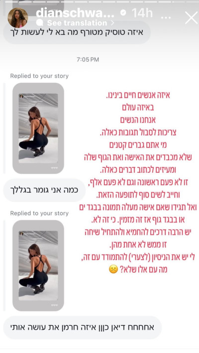 הסטורי של דיאן שוורץ (צילום: מתוך אינסטגרם)