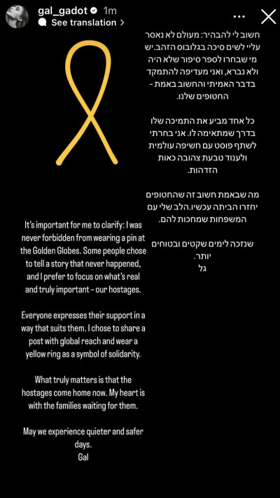 הפוסט של גל גדות (צילום: צילום מסך מתוך האינסטגרם)