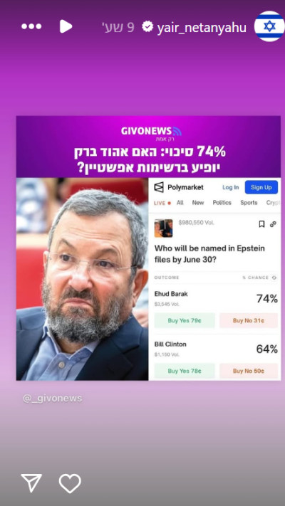 הסטורי של יאיר נתניהו (צילום: מתוך אינסטגרם)