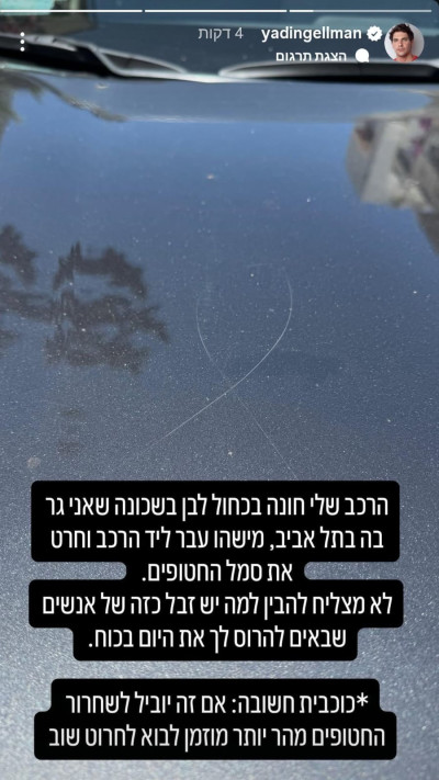 הסטורי של ידין גלמן (צילום: צילום מסך אינסטגרם)