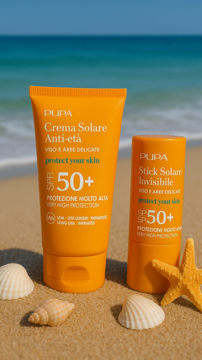 PUPA SUNSCREEN הגנה מהשמש סטיק לפנים ולאזורים עדינים וקרם לפנים  (צילום: באדיבות המותג)