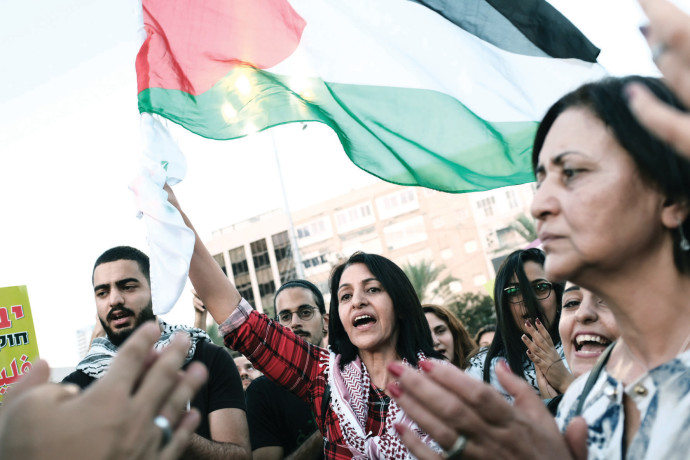 מפגינים עם דגל פלסטין (צילום: תומר נויברג, פלאש 90)