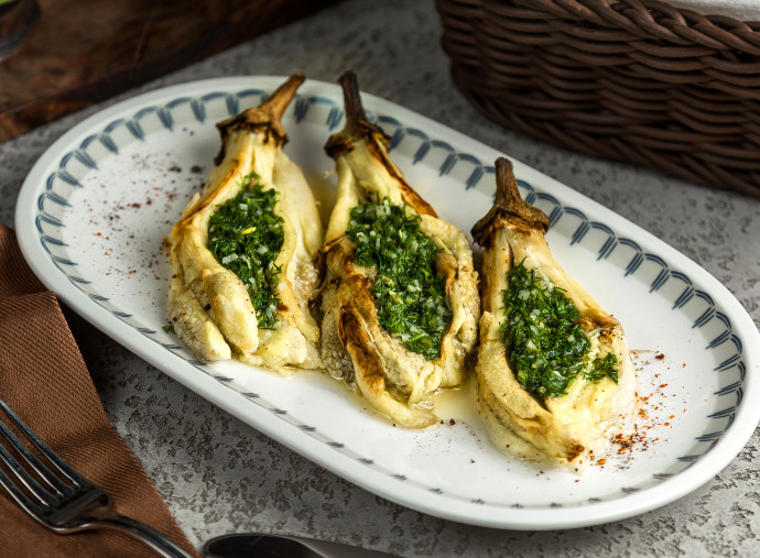 ליבת חציל עם בשר וירוקים