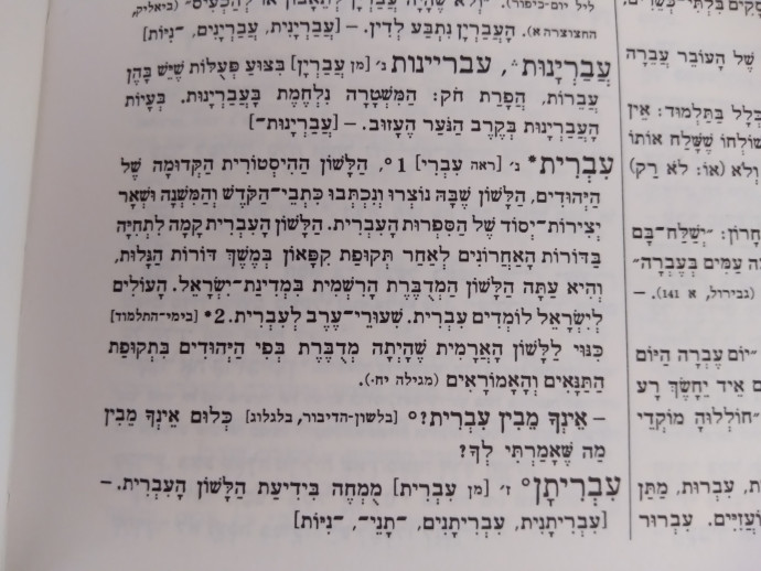 הערך עברית במילון אבן שושן (צילום: שלומית עוזיאל)