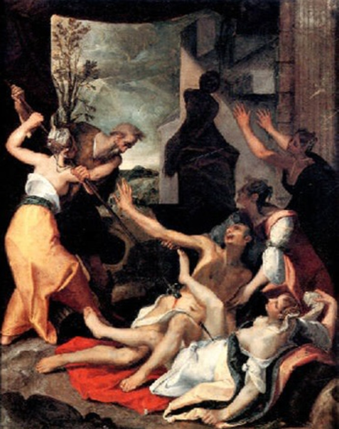 פנחס הורג את זמרי וכזבי. ציור: חוס ואן וינגה (צילום: ויקיפדיה)