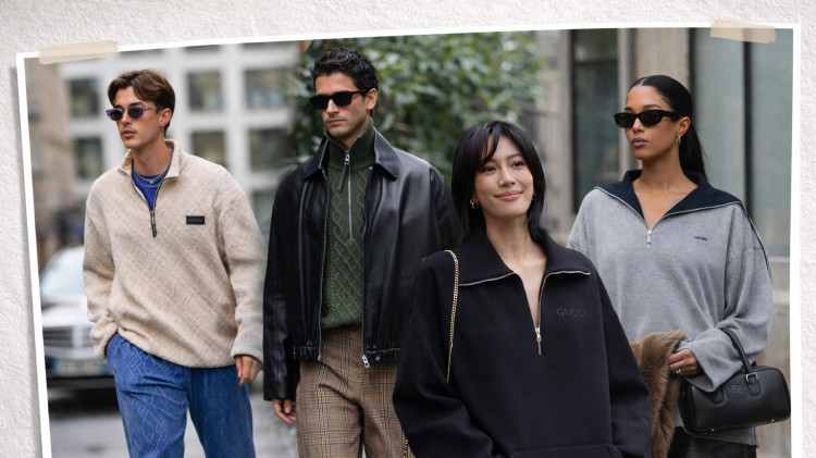 Quarter zip sweater street style (צילום: GettyImages, Edward Berthelot/Getty Images,Claudio Lavenia/Getty Images,Arnold Jerocki/Getty Images,Christian Vierig/Getty Images)